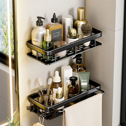 Bathroom Shelf No Drill Wall Mounted Shampoo Bottle Shower Corner Rack Toilet Storage Rack Aluminum Bathroom Kitchen Accessories