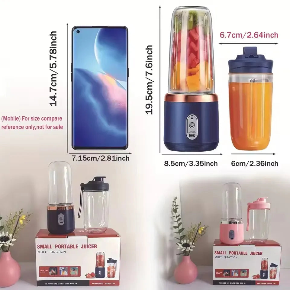 Portable Electric Juicer with Stainless Steel Blades - Automatic Smoothie & Ice Maker for Effortless Kitchen Blending